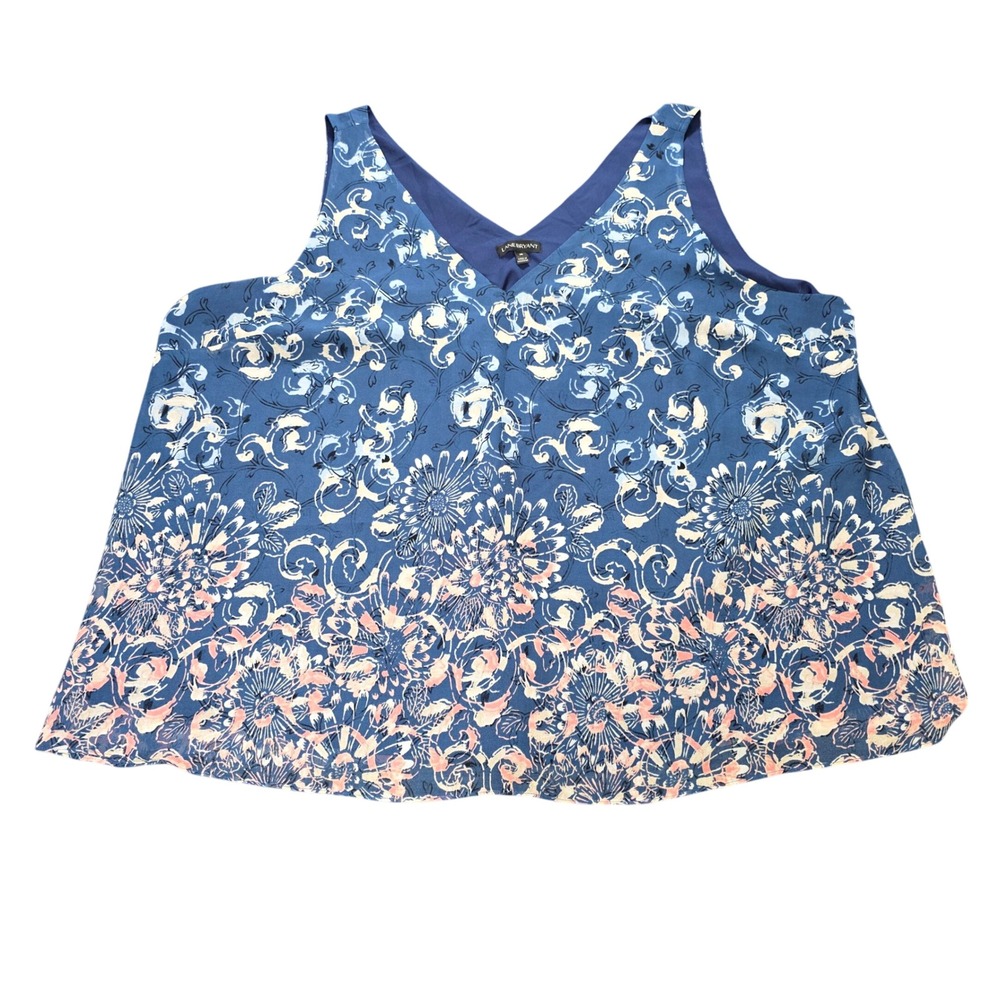 Lane Bryant Floral Tank Top Blouse Women's Size 28 Blue Coral Lined Flowy V-Neck